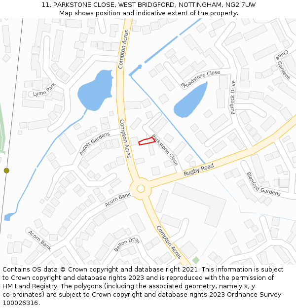 11, PARKSTONE CLOSE, WEST BRIDGFORD, NOTTINGHAM, NG2 7UW: Location map and indicative extent of plot