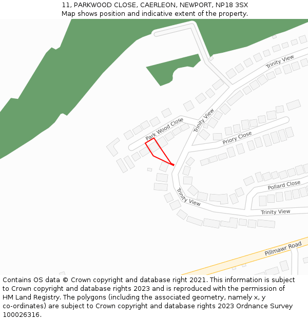 11, PARKWOOD CLOSE, CAERLEON, NEWPORT, NP18 3SX: Location map and indicative extent of plot