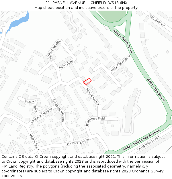 11, PARNELL AVENUE, LICHFIELD, WS13 6NX: Location map and indicative extent of plot