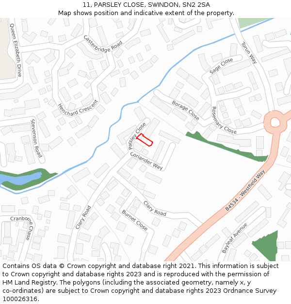 11, PARSLEY CLOSE, SWINDON, SN2 2SA: Location map and indicative extent of plot