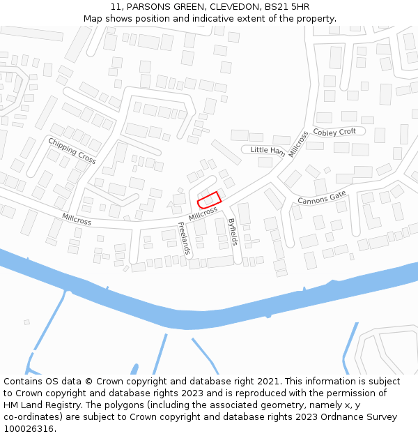 11, PARSONS GREEN, CLEVEDON, BS21 5HR: Location map and indicative extent of plot