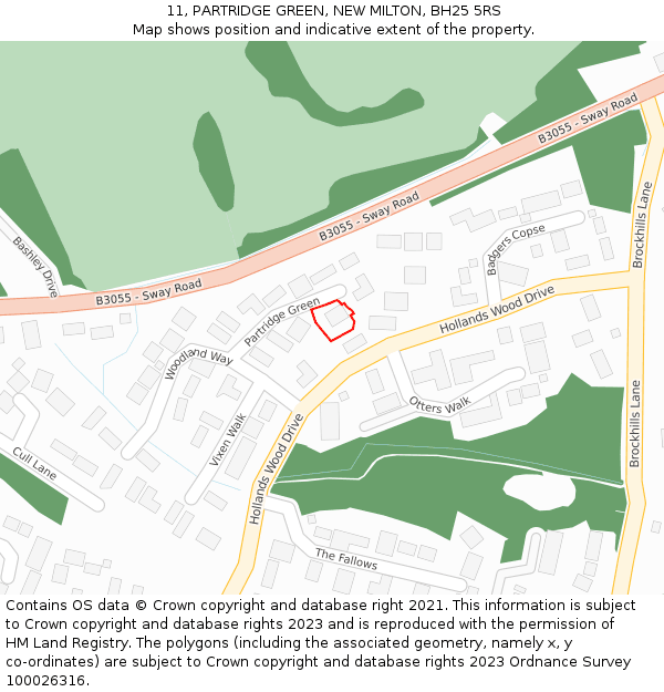 11, PARTRIDGE GREEN, NEW MILTON, BH25 5RS: Location map and indicative extent of plot