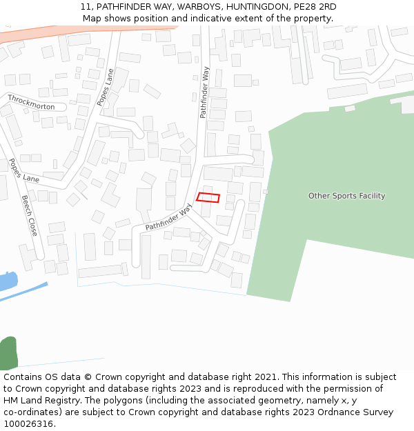 11, PATHFINDER WAY, WARBOYS, HUNTINGDON, PE28 2RD: Location map and indicative extent of plot