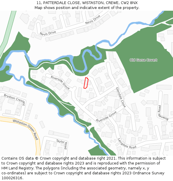 11, PATTERDALE CLOSE, WISTASTON, CREWE, CW2 8NX: Location map and indicative extent of plot