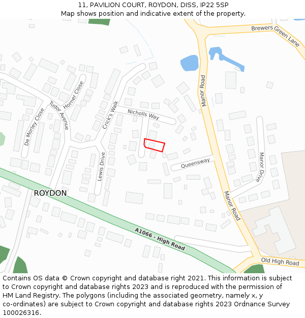 11, PAVILION COURT, ROYDON, DISS, IP22 5SP: Location map and indicative extent of plot