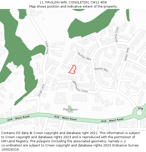 11, PAVILION WAY, CONGLETON, CW12 4EW: Location map and indicative extent of plot