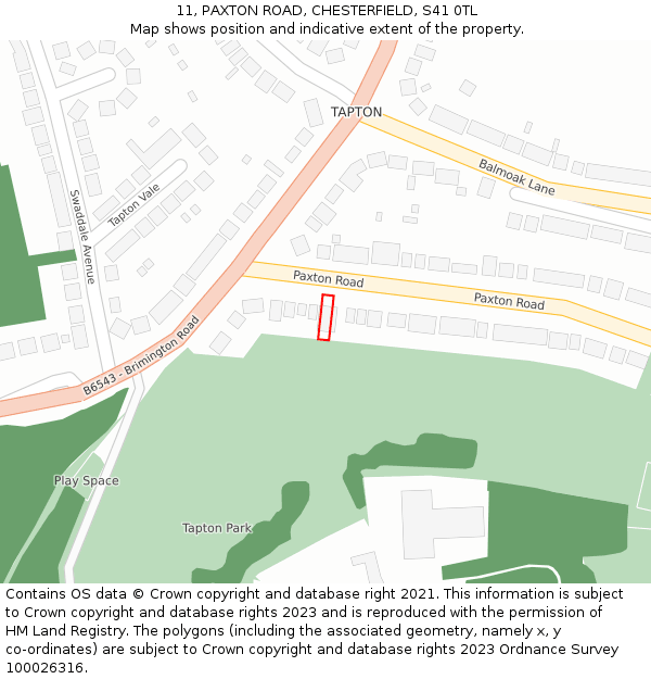 11, PAXTON ROAD, CHESTERFIELD, S41 0TL: Location map and indicative extent of plot