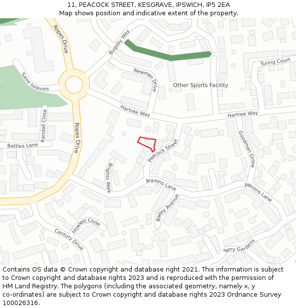 11, PEACOCK STREET, KESGRAVE, IPSWICH, IP5 2EA: Location map and indicative extent of plot