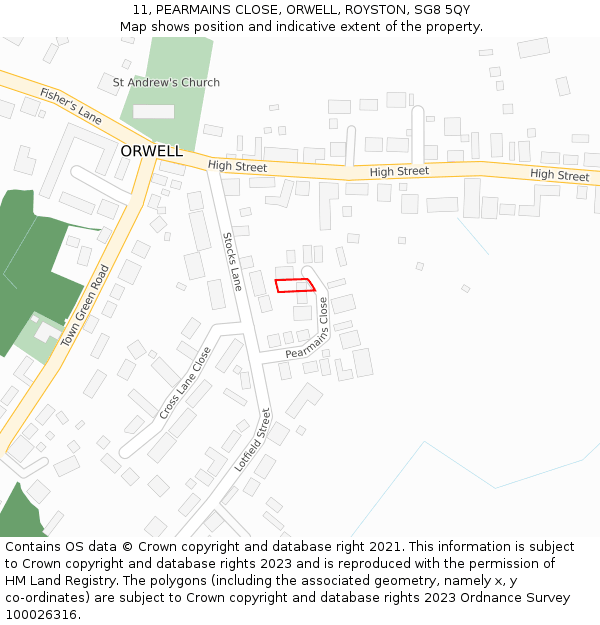 11, PEARMAINS CLOSE, ORWELL, ROYSTON, SG8 5QY: Location map and indicative extent of plot