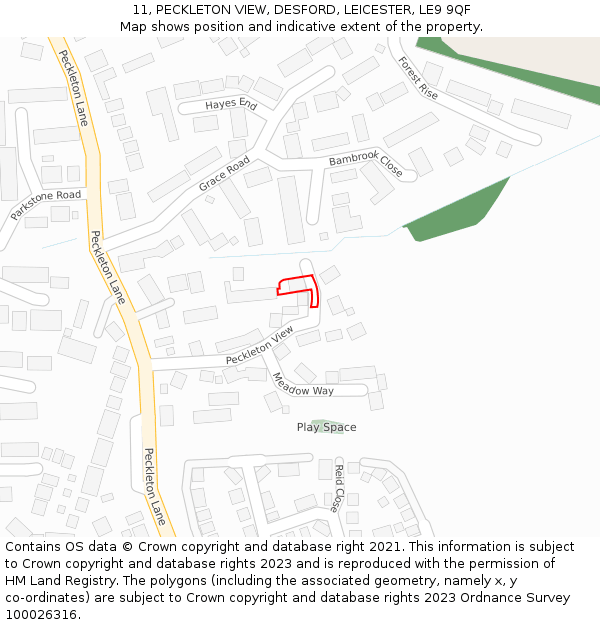 11, PECKLETON VIEW, DESFORD, LEICESTER, LE9 9QF: Location map and indicative extent of plot