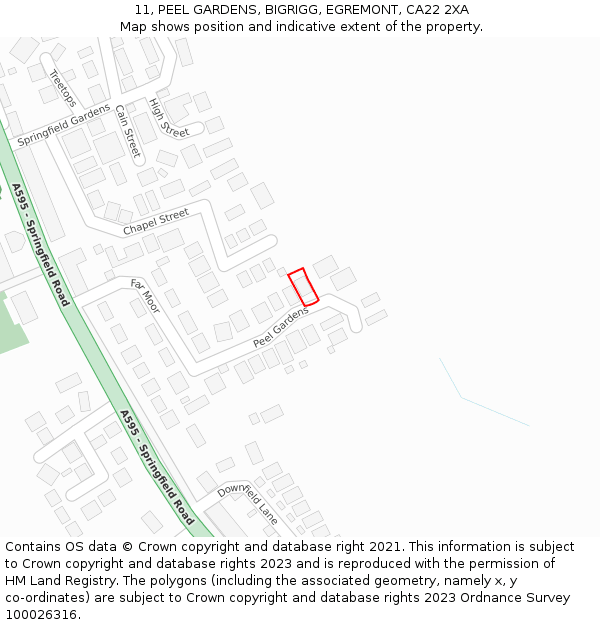 11, PEEL GARDENS, BIGRIGG, EGREMONT, CA22 2XA: Location map and indicative extent of plot