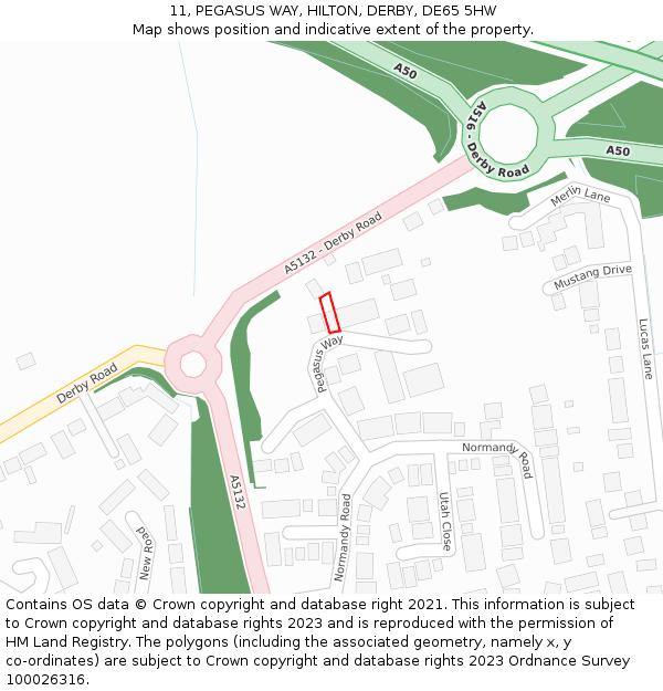 11, PEGASUS WAY, HILTON, DERBY, DE65 5HW: Location map and indicative extent of plot