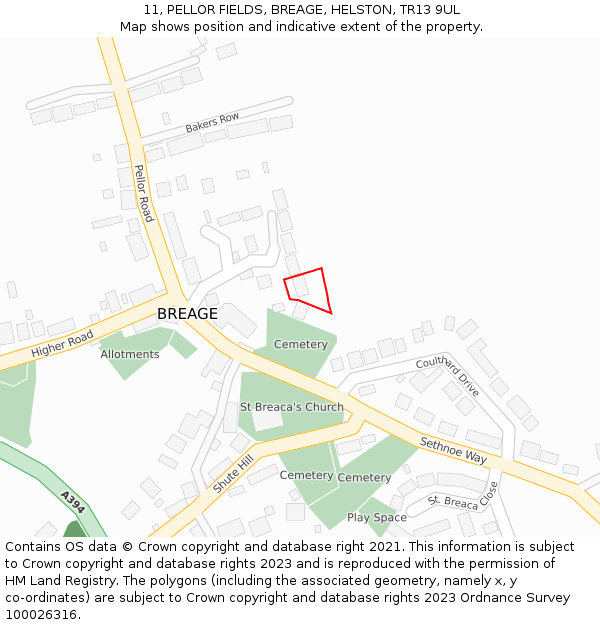 11, PELLOR FIELDS, BREAGE, HELSTON, TR13 9UL: Location map and indicative extent of plot