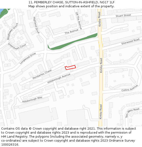 11, PEMBERLEY CHASE, SUTTON-IN-ASHFIELD, NG17 1LF: Location map and indicative extent of plot