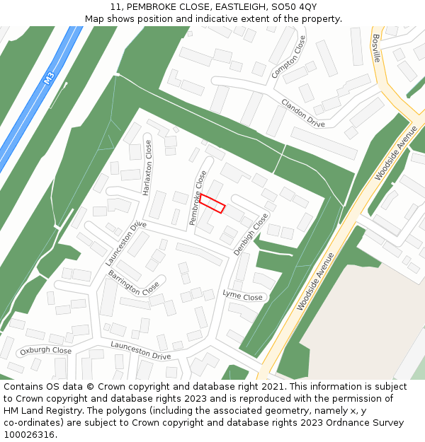 11, PEMBROKE CLOSE, EASTLEIGH, SO50 4QY: Location map and indicative extent of plot