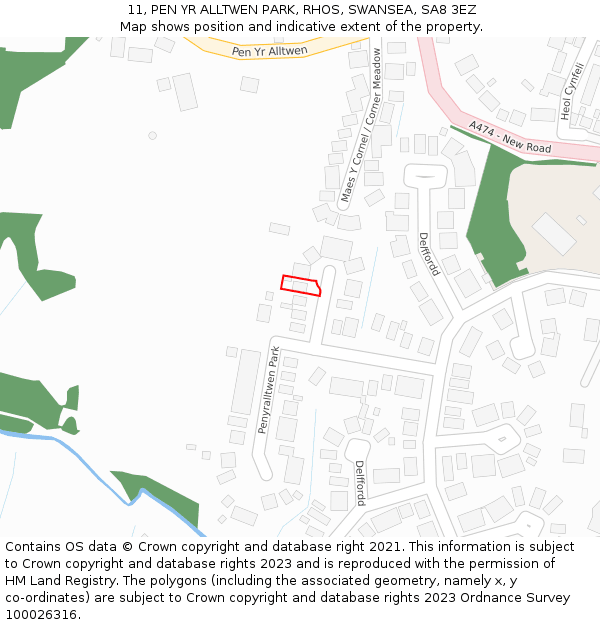 11, PEN YR ALLTWEN PARK, RHOS, SWANSEA, SA8 3EZ: Location map and indicative extent of plot