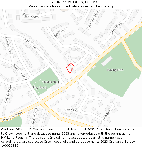 11, PENAIR VIEW, TRURO, TR1 1XR: Location map and indicative extent of plot