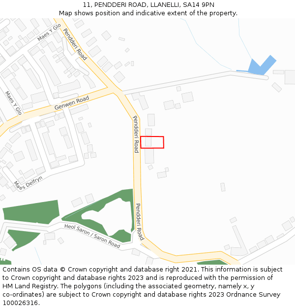 11, PENDDERI ROAD, LLANELLI, SA14 9PN: Location map and indicative extent of plot