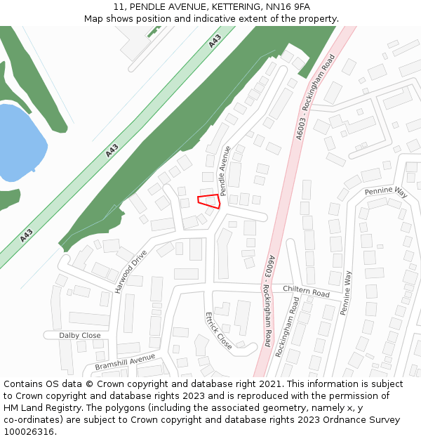 11, PENDLE AVENUE, KETTERING, NN16 9FA: Location map and indicative extent of plot