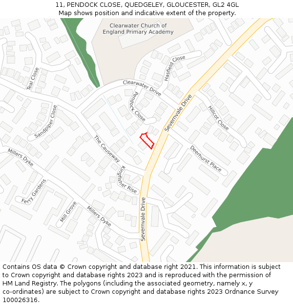 11, PENDOCK CLOSE, QUEDGELEY, GLOUCESTER, GL2 4GL: Location map and indicative extent of plot