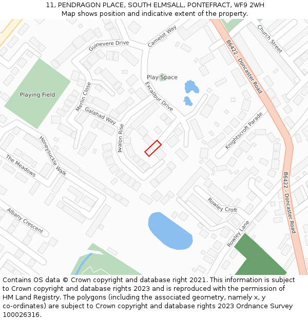 11, PENDRAGON PLACE, SOUTH ELMSALL, PONTEFRACT, WF9 2WH: Location map and indicative extent of plot