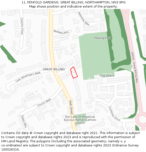 11, PENFOLD GARDENS, GREAT BILLING, NORTHAMPTON, NN3 9PG: Location map and indicative extent of plot