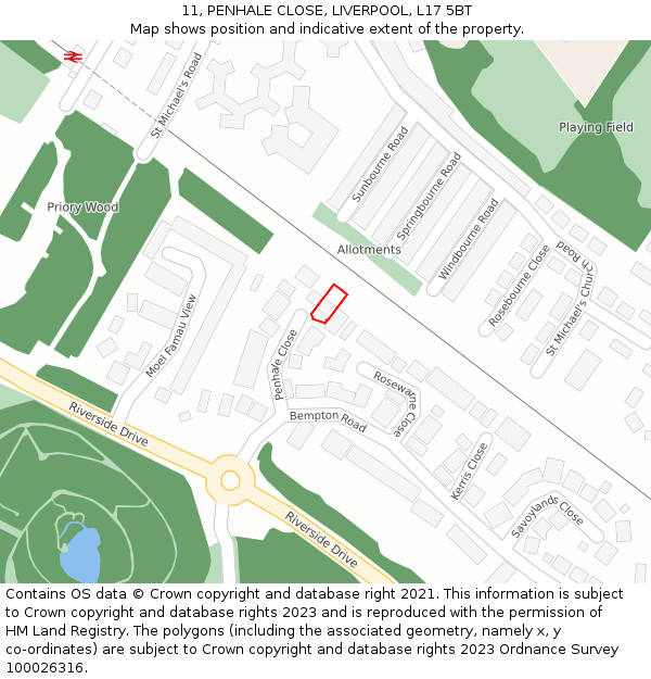 11, PENHALE CLOSE, LIVERPOOL, L17 5BT: Location map and indicative extent of plot