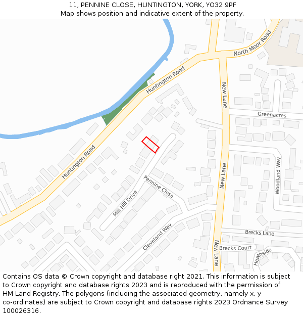 11, PENNINE CLOSE, HUNTINGTON, YORK, YO32 9PF: Location map and indicative extent of plot