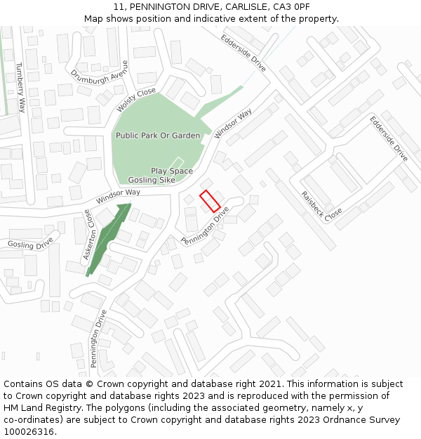 11, PENNINGTON DRIVE, CARLISLE, CA3 0PF: Location map and indicative extent of plot