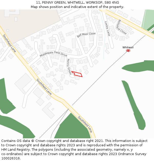 11, PENNY GREEN, WHITWELL, WORKSOP, S80 4NG: Location map and indicative extent of plot