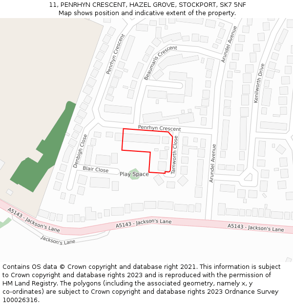 11, PENRHYN CRESCENT, HAZEL GROVE, STOCKPORT, SK7 5NF: Location map and indicative extent of plot