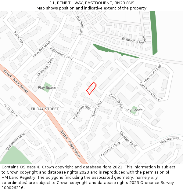 11, PENRITH WAY, EASTBOURNE, BN23 8NS: Location map and indicative extent of plot