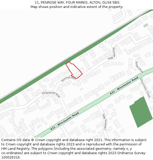 11, PENROSE WAY, FOUR MARKS, ALTON, GU34 5BG: Location map and indicative extent of plot