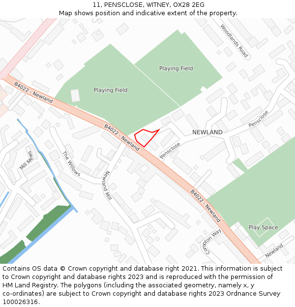 11, PENSCLOSE, WITNEY, OX28 2EG: Location map and indicative extent of plot