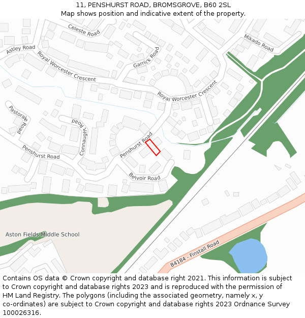 11, PENSHURST ROAD, BROMSGROVE, B60 2SL: Location map and indicative extent of plot