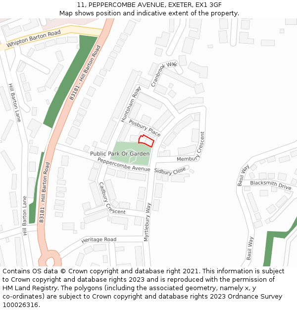 11, PEPPERCOMBE AVENUE, EXETER, EX1 3GF: Location map and indicative extent of plot