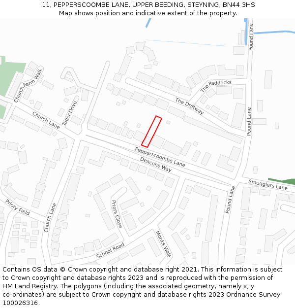 11, PEPPERSCOOMBE LANE, UPPER BEEDING, STEYNING, BN44 3HS: Location map and indicative extent of plot