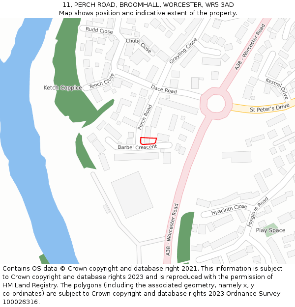 11, PERCH ROAD, BROOMHALL, WORCESTER, WR5 3AD: Location map and indicative extent of plot