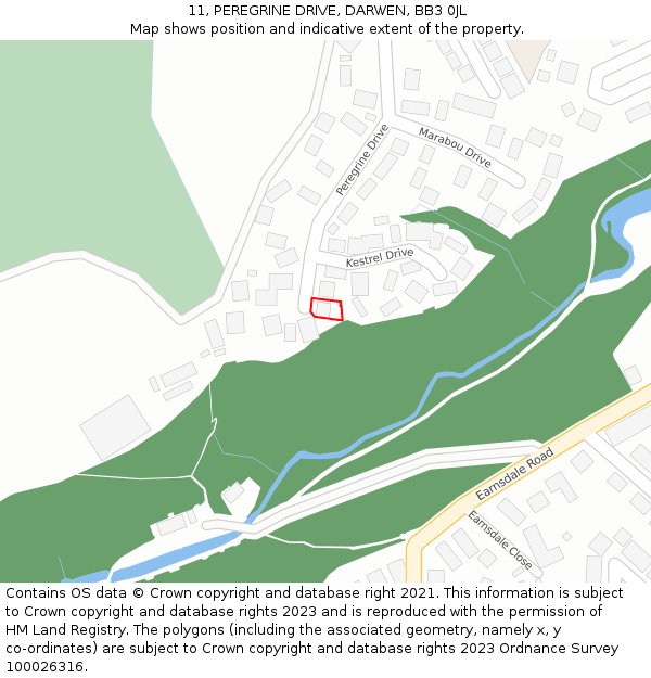 11, PEREGRINE DRIVE, DARWEN, BB3 0JL: Location map and indicative extent of plot