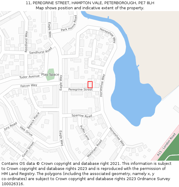 11, PEREGRINE STREET, HAMPTON VALE, PETERBOROUGH, PE7 8LH: Location map and indicative extent of plot