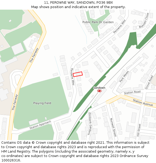 11, PEROWNE WAY, SANDOWN, PO36 9BX: Location map and indicative extent of plot