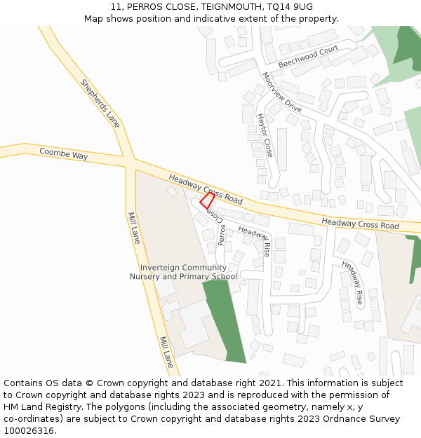 11, PERROS CLOSE, TEIGNMOUTH, TQ14 9UG: Location map and indicative extent of plot