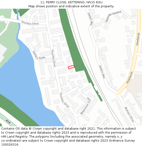 11, PERRY CLOSE, KETTERING, NN15 6GU: Location map and indicative extent of plot