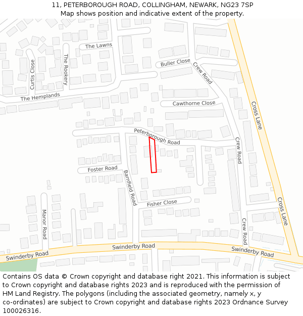 11, PETERBOROUGH ROAD, COLLINGHAM, NEWARK, NG23 7SP: Location map and indicative extent of plot