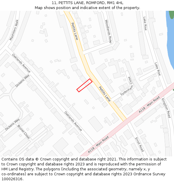 11, PETTITS LANE, ROMFORD, RM1 4HL: Location map and indicative extent of plot