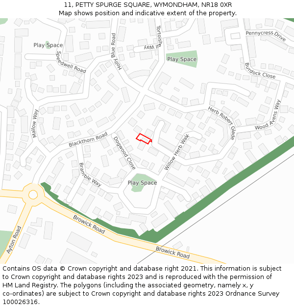11, PETTY SPURGE SQUARE, WYMONDHAM, NR18 0XR: Location map and indicative extent of plot