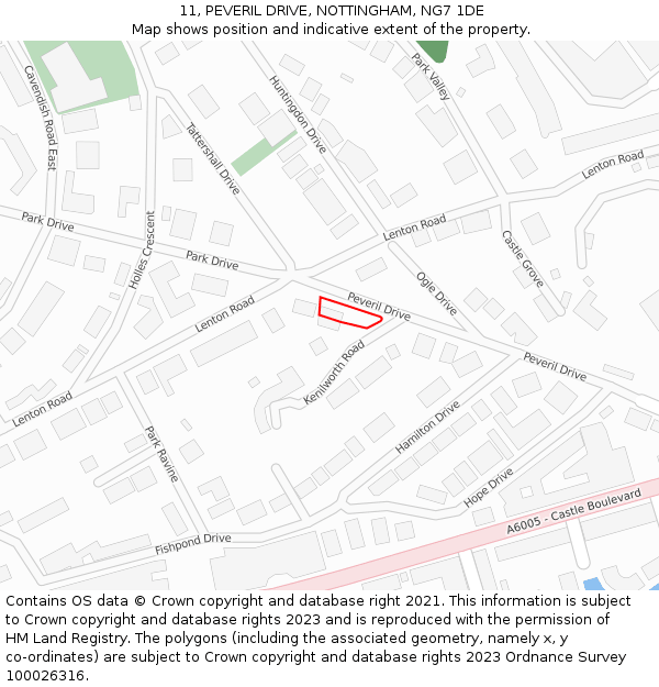 11, PEVERIL DRIVE, NOTTINGHAM, NG7 1DE: Location map and indicative extent of plot