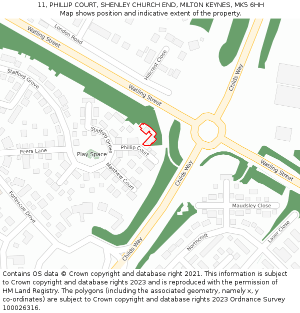 11, PHILLIP COURT, SHENLEY CHURCH END, MILTON KEYNES, MK5 6HH: Location map and indicative extent of plot