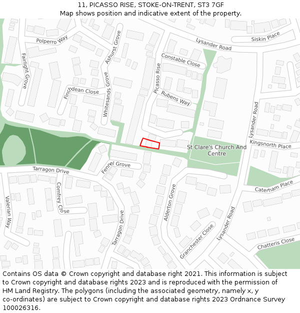 11, PICASSO RISE, STOKE-ON-TRENT, ST3 7GF: Location map and indicative extent of plot