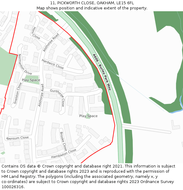 11, PICKWORTH CLOSE, OAKHAM, LE15 6FL: Location map and indicative extent of plot